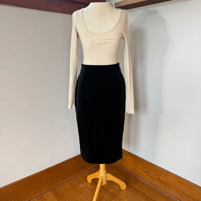 Vintage Mondi Black Velvet Midi Pencil Skirt Size 38 Small Elegant Office - Image 1 of 4