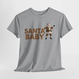 Santa Baby Unisex Tee with Chettah print, Holiday Christmas shirt, Festive Santa - Picture 1 of 8