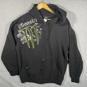Monster Energy Y2K grunge Full Zip Black Hoodie Sweatshirt Men’s Size Large - Picture 1 of 9