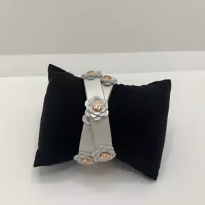 Rustic Cuff Pearl White Leather Megan Double Wrap With Logo Flowers - Picture 1 of 6