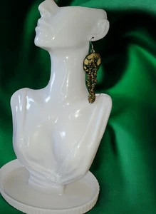 VINTAGE EARRINGS Pierced Long Beaded Drops Facted Bead Antique Gold Tone Ethnic. - Picture 1 of 12