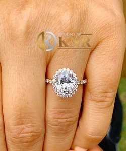14K SOLID ROSE GOLD OVAL MOISSANITE AND NATURAL DIAMONDS ENGAGEMENT RING 3.70CTW - Picture 1 of 7