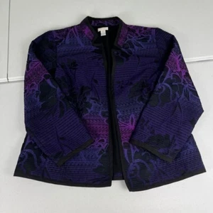 Chico's Jacket Purple Embroidered Floral Print Long Sleeve Open Women's Top 2 - Picture 1 of 4