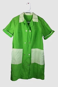 Vestido De Colección Años 70 Camarera Comedor Enfermera Uniforme Verde Lima Blanco Cuello Bolsillos Talla M - Imagen 1 de 5