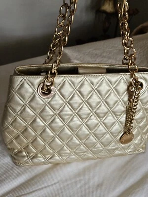 Stuart Weitzman Gold Quilted Leather Handbg with gold chain braceletl - Image 1 of 4