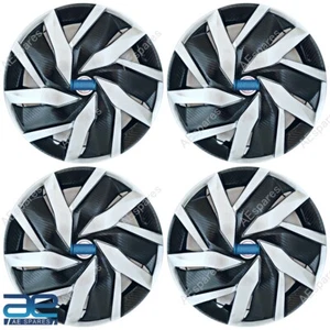 4 Pcs New Wheel Hub Caps Cover Plastic Black Silver 12-15" For Cars Universal - Picture 1 of 2
