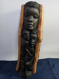 Vintage Sacred African Family~ Ebony & Wood Carving of Family Tree~ 11.5" Tall - Picture 1 of 8