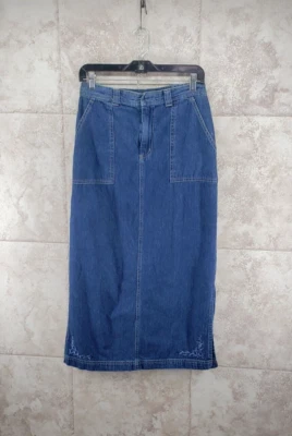 34" Blue Jean Denim Dual Split Long Modest Straight Maxi Skirt Sz 8 White Stag - Image 1 of 4