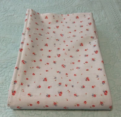 Ralph Lauren Clementine Pattern Red Tiny Flowers on Light Blue Flat Twin Sheet - Image 1 of 4