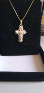 Vintage sterling silver cross pendant with gold wash chain - Picture 1 of 4