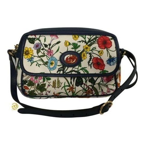 Borsa a tracolla Gucci in tela stampa tropicale bianca blu agata taglia S