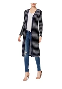 CHELSEA SKY LONG STRIPED CARDIGAN NAVY XS - Picture 1 of 5