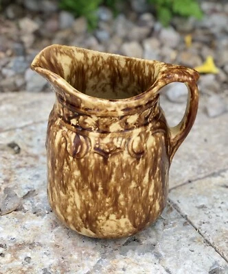 Vintage Bennington Rockingham Brown Mottled Drip Glaze Pottery Pitcher Jug - Image 1 of 4