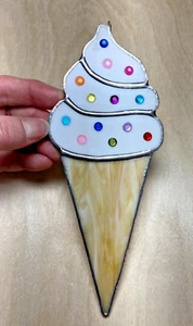 Handmade Stained Glass Ice Cream Cone Suncatcher – Unique Only One Available - Picture 1 of 5