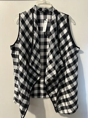 Woman Plaid Vest Black/ White Sleeveless Size XXL By Celmia Collection New - Image 1 of 4