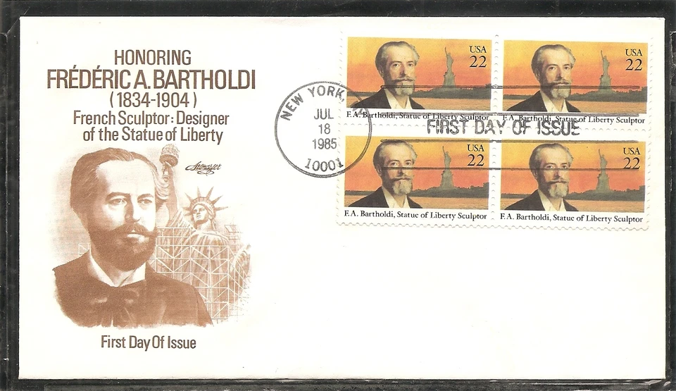 US SC # 2147 Frederic Auguste Bartholdi FDC. Block Of 4. Artmaster Cachet - Image 1 of 1