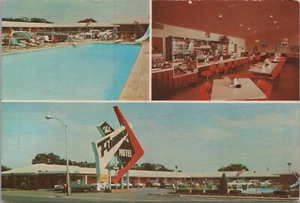 Flamingo Motel & Restaurant Elk City Oklahoma OK 1960s Cars Pool Postcard 9249.5 - Picture 1 of 7
