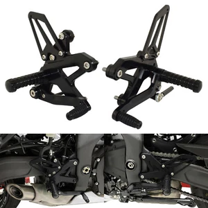 Black Adjustable Rearset Footrests Pegs For KAWASAKI ZX25R ZX4R ZX4RR 2020-2024 - Picture 1 of 9