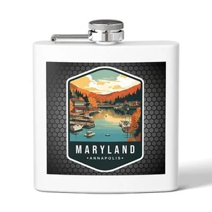 Maryland State Drawing Art Flask, 6oz Stainless Steel Hip Flask  - Picture 1 of 21