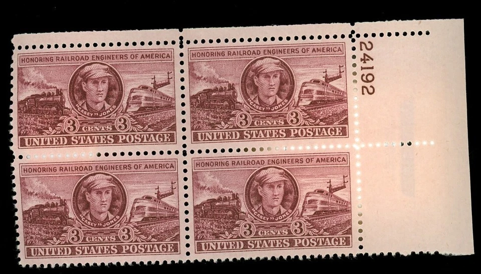 US Scott # 993, Railroad Engineers, Plate Block of 1950 3¢ Stamps, MNH - Image 1 of 2