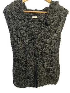 Calypso St. Barth Women Hand-3D Chunky Cable Knit Wool Blend Vest Pckts S/M Hood - Picture 1 of 18