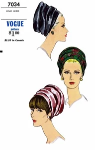 Vogue 7034 Hat TURBAN Pattern Alopecia Chemo Cancer - Picture 1 of 4
