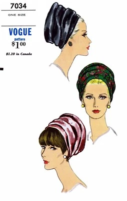 Vogue 7034 Hat TURBAN Pattern Alopecia Chemo Cancer - Image 1 of 4