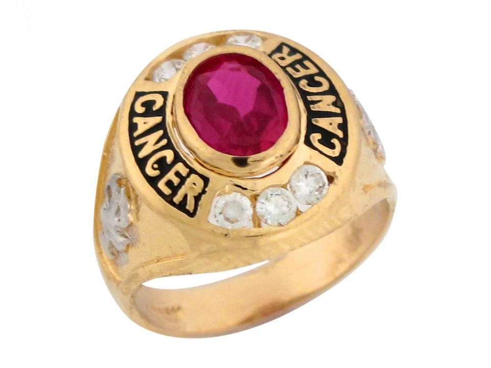 Anillo del zodiaco de cáncer esmalte piedra de nacimiento de julio circonita cúbica rubí simulado oro 10k o 14k Foto 1 de 1