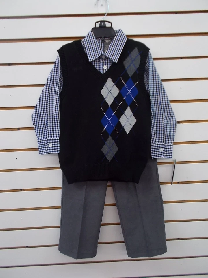 Boys Dockers $52 3pc Black, Gray, & Blue Sweater Vest Suit Sizes 4 - 7 - Image 1 of 4