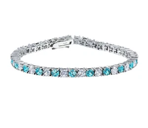 Pulsera de tenis con acabado en oro blanco topacio redondo y diamante creado franqueo gratuito - Imagen 1 de 7