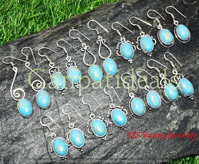 Copper Turquoise Gemstone Earring 10pcs Lot 925 Sterling Silver Plated Jewelry - Image 1 of 4