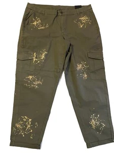 Lane Bryant Size 18 Pants Paint Splatter Olive Green Boyfriend Roll Cuff Hem - Picture 1 of 6