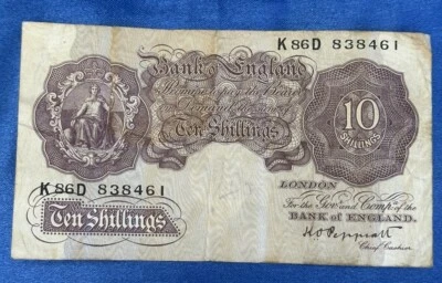 Billete de diez chelines del Banco de Inglaterra de 1940 en tiempos de guerra de emergencia - K. O. Peppiott Foto 1 de 4
