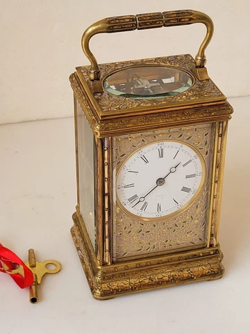 Drocourt Time & Strike Engraved cased carriage clock Late 1800s Cover