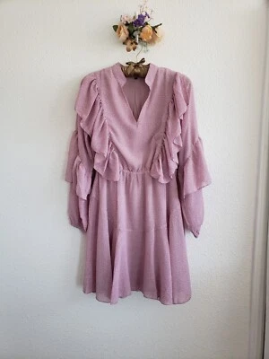 Nuevo sin etiquetas Vestido para mujer manga larga sobre la rodilla lila fluido talla S Amazon Foto 1 de 4