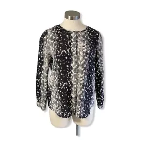 Joie Blouse Purine Print Silk Black Gray & White Animal Cheetah Sz. M - Picture 1 of 9