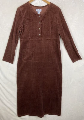 Vintage Real Comfort Corduroy Dress Womens 10 Brown Thick Heavy Pocket Midi - Image 1 of 4
