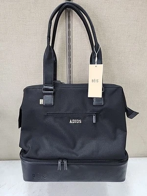 NEW Beis The Mini Weekender Bag - Black 'Adios" Embroidered - Image 1 of 4
