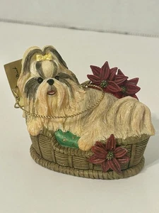 Danbury Mint Shih Tzu Season Christmas Ornament  “Waiting For Santa” Dog in Bed - Picture 1 of 6