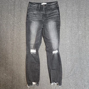 BKE Women’s Jeans Billie Slim Fit High Rise Size 26x27 Distress Raw Hem Black - Picture 1 of 8