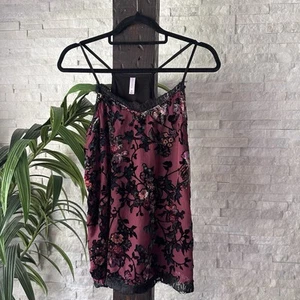 Xhilaration Y2K Tanktop-Bluse Spitze Samt schwarz burgund Paisley Größe M - Bild 1 von 8