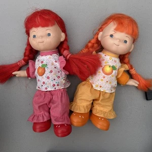 Vintage Gigo Fruit Kiss Kids Orange Apple Doll 9" Blue Eyes - Picture 1 of 9