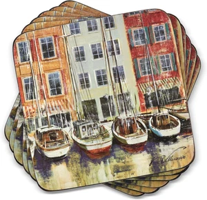 Coasters Collection, Set of 4 – (4" X 4") Square Cork-Backed Drink Mats with Lac - Picture 1 of 7