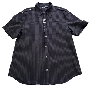 Lip Service Shirt XL Men’s Black Striped Buckle Strap Emo Punk Rock Goth - Picture 1 of 10