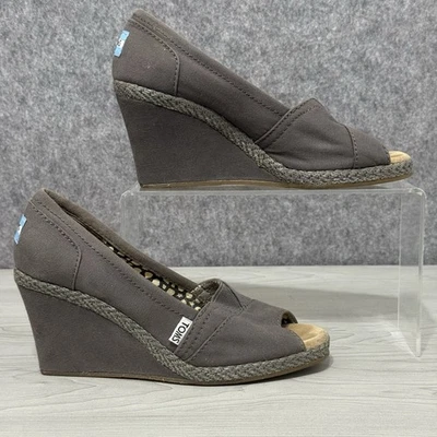 TOMS Alpargata Cuña Peep Toe Zapatos Para Mujer Talla 7 Gris Lona Sin Cordones Foto 1 de 4
