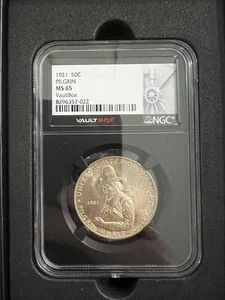 1921 Pilgrim Half Dollar 50C Commemorative – NGC MS65 – VaultBox - Picture 1 of 4