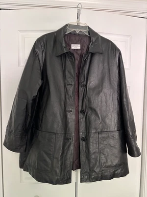 Venezia Vitale Women’s XL Black Leather Jacket Lined 90’s Retro Classic - Image 1 of 4