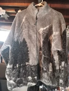 Vintage Black Mountain Outdoor Wolf Full Zip Fleece Jacket Sweater Men’s Large - Picture 1 of 8