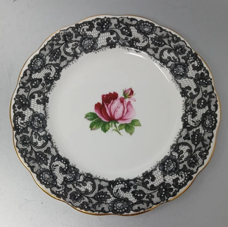 Royal Albert Senorita  Salad Plate Black Lace Patten Rose England Discontinued - Image 1 of 3