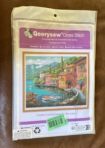Qeerysew Kreuzstich-Set NEU buntes Haus am Wasser, bedruckter Stoff versiegelt - Bild 1 von 3